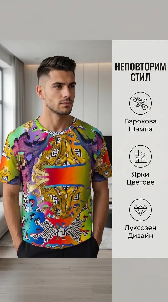 Versace тениска с барокова щампа — многоцветна