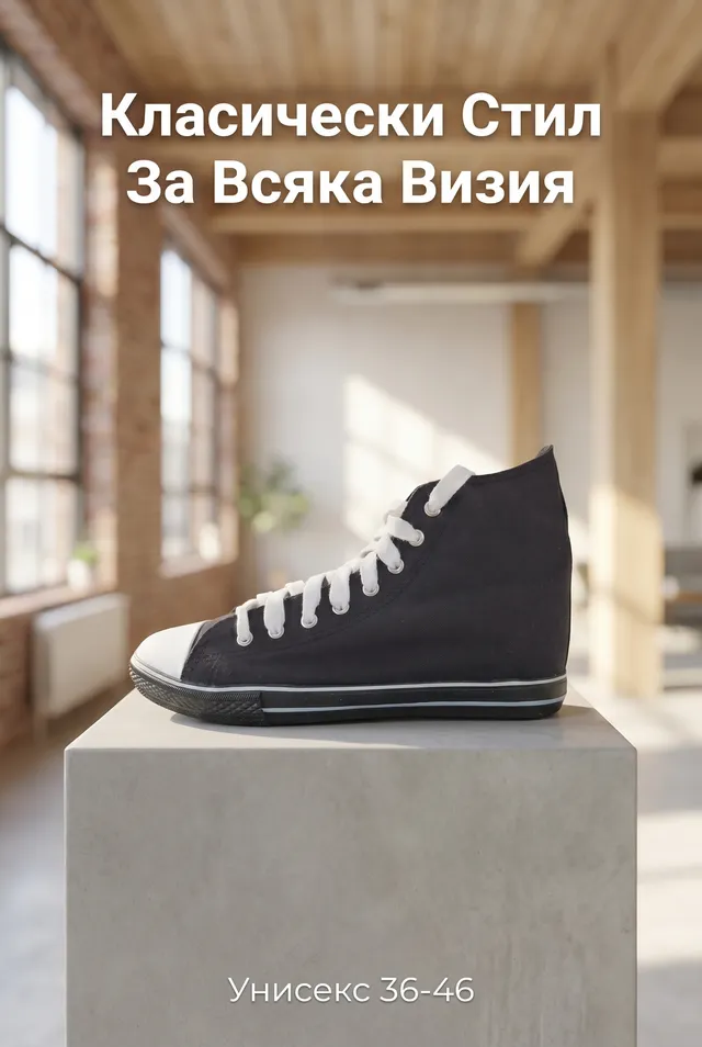 Нови високи кецове платнени унисекс 36-46 – черно-бели и изцяло черни – Converse стил